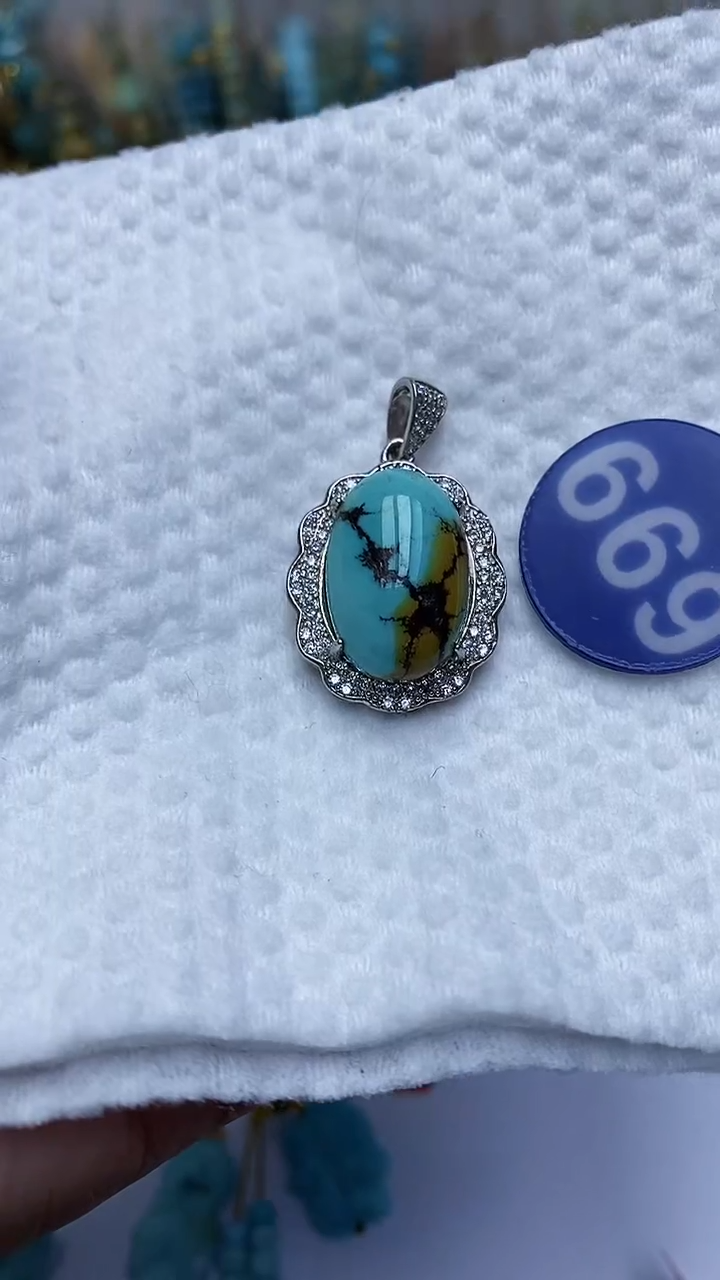 【闪购商品】绿松石吊坠银S925镶嵌669