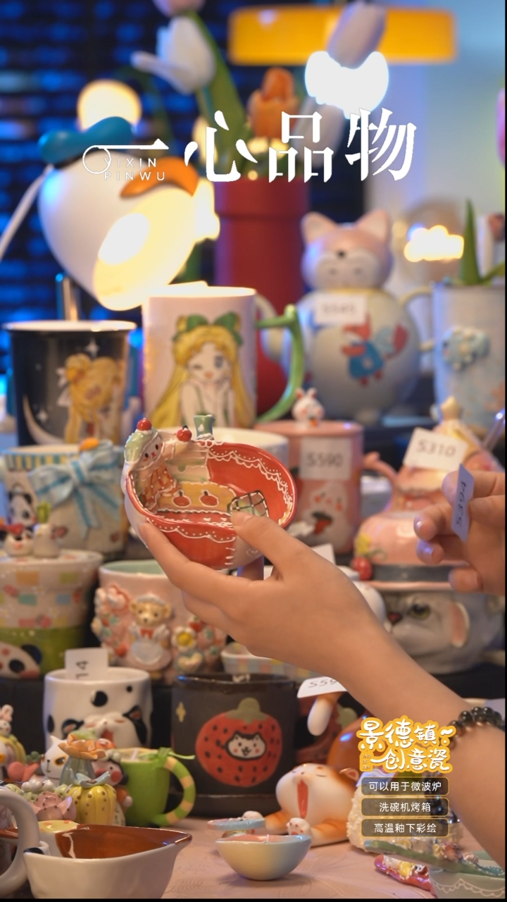 杯子S394景德镇手工手绘杯子摆件