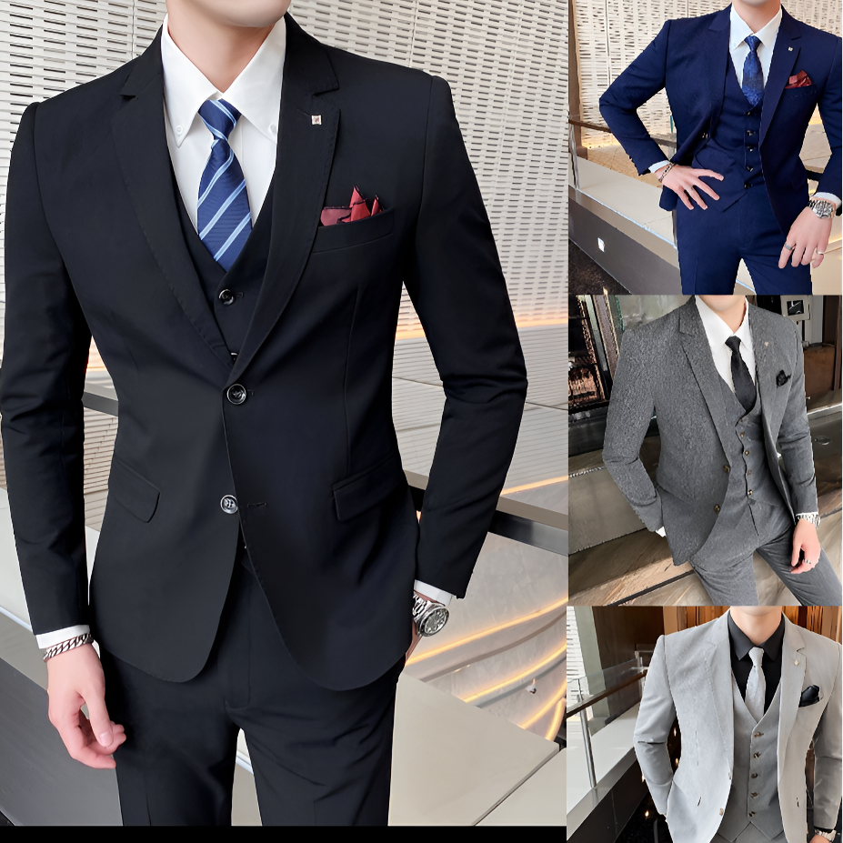 青年帅气秋冬男士西服套装两粒扣双开叉新郎结婚礼服西装套装动物