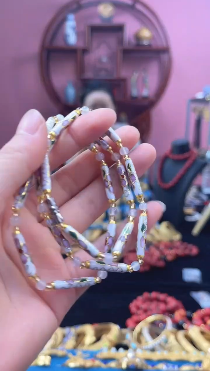 非遗 景泰蓝竹节项链 白色