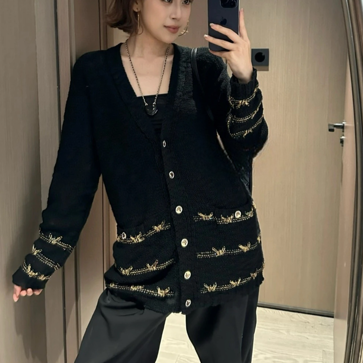 「长芯」高定25重工金线编织长款开衫外套YZ25W08008