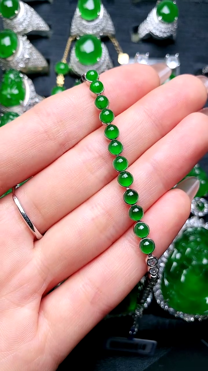 【闪购商品】翡翠手链银S925镶嵌蛋面手链