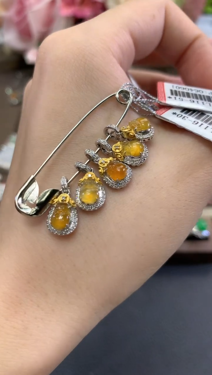 吊坠(不含链)18K金镶嵌翡翠夏日珠宝A5 多样性发货一件