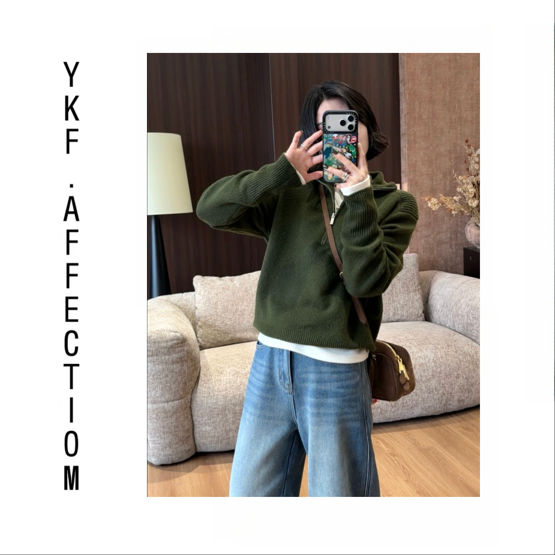 （遮肉毛衣）半拉链高领针织衫长袖毛衣10411