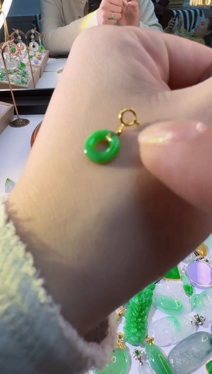 翡翠18K金镶嵌颈饰缅甸翡翠A货挂件