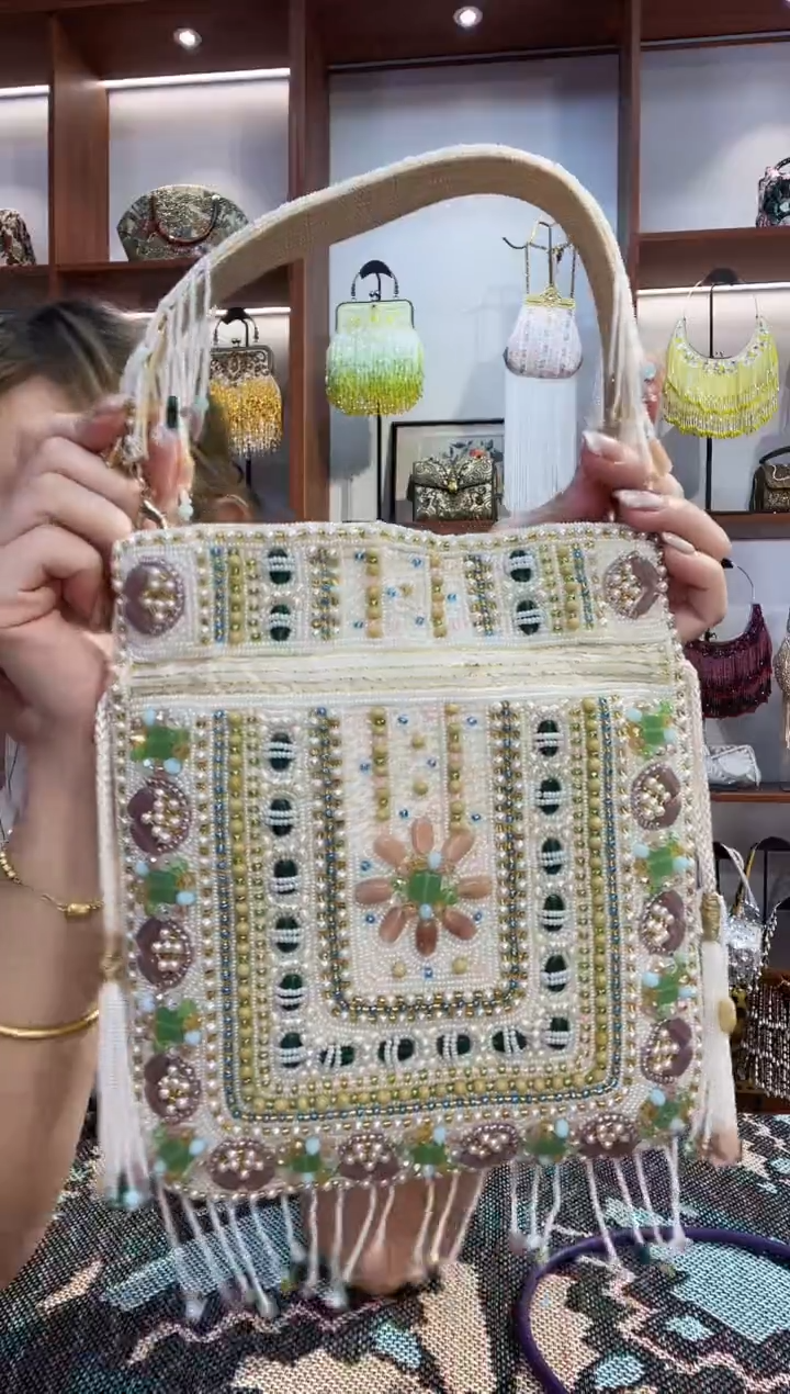 织物16号（多色可选）手工珠珠包包腋下斜跨包手拿包手提晚宴包