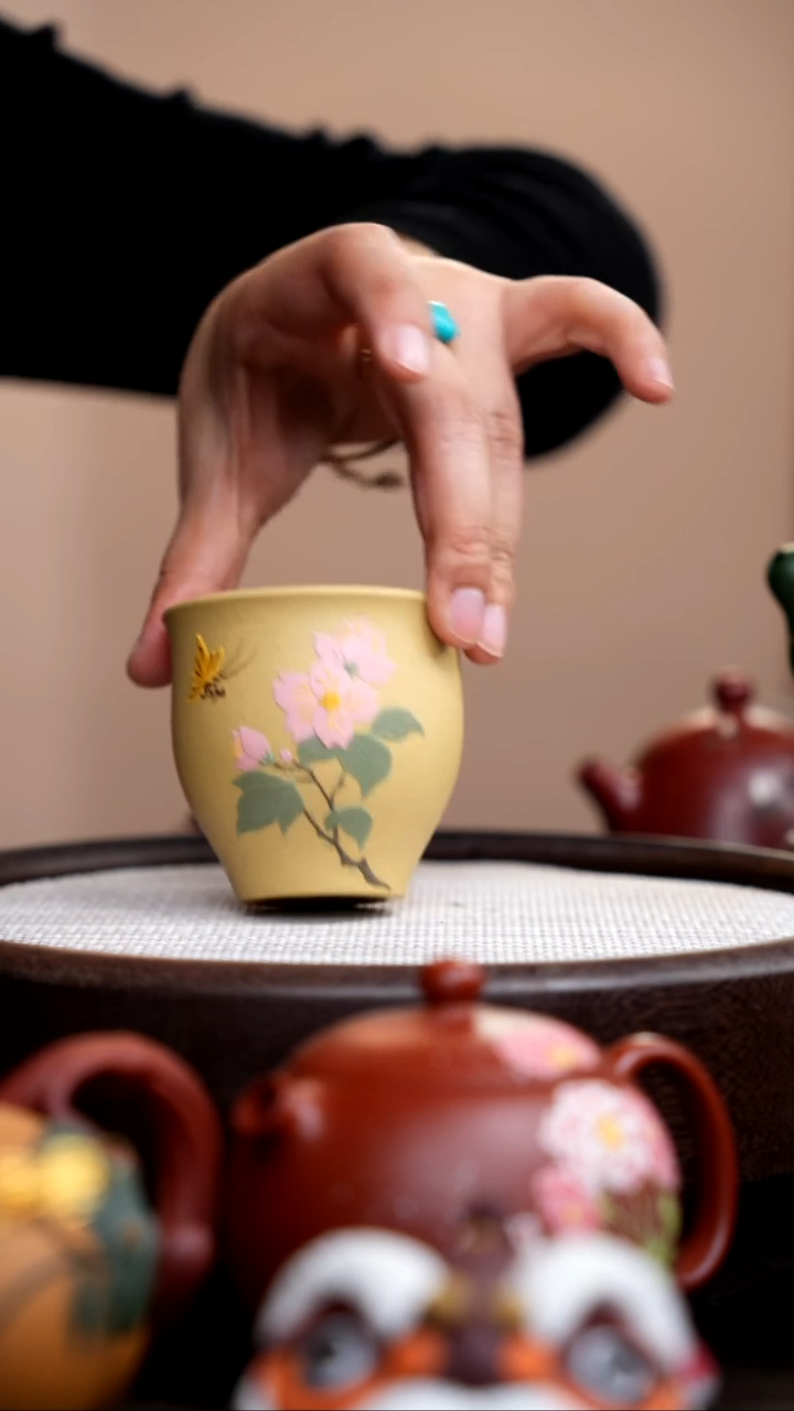 茶壶紫砂本山绿铃铛杯粉花