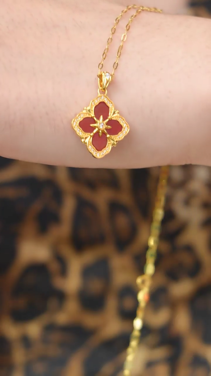 玛瑙/玉髓项链18K金镶嵌布奇