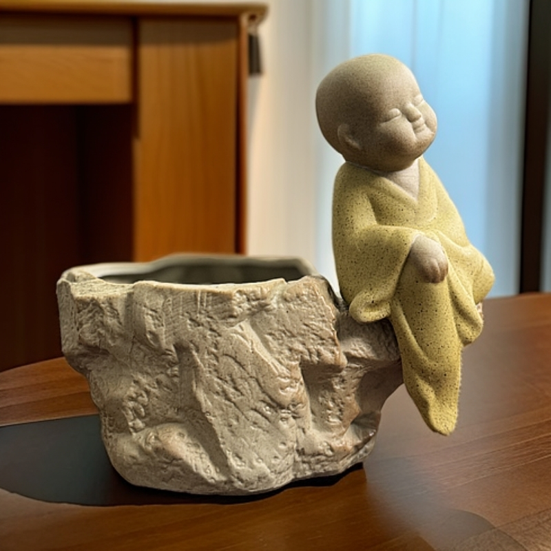 中式创意禅意人物花盆办公室客厅桌摆多肉植物造景