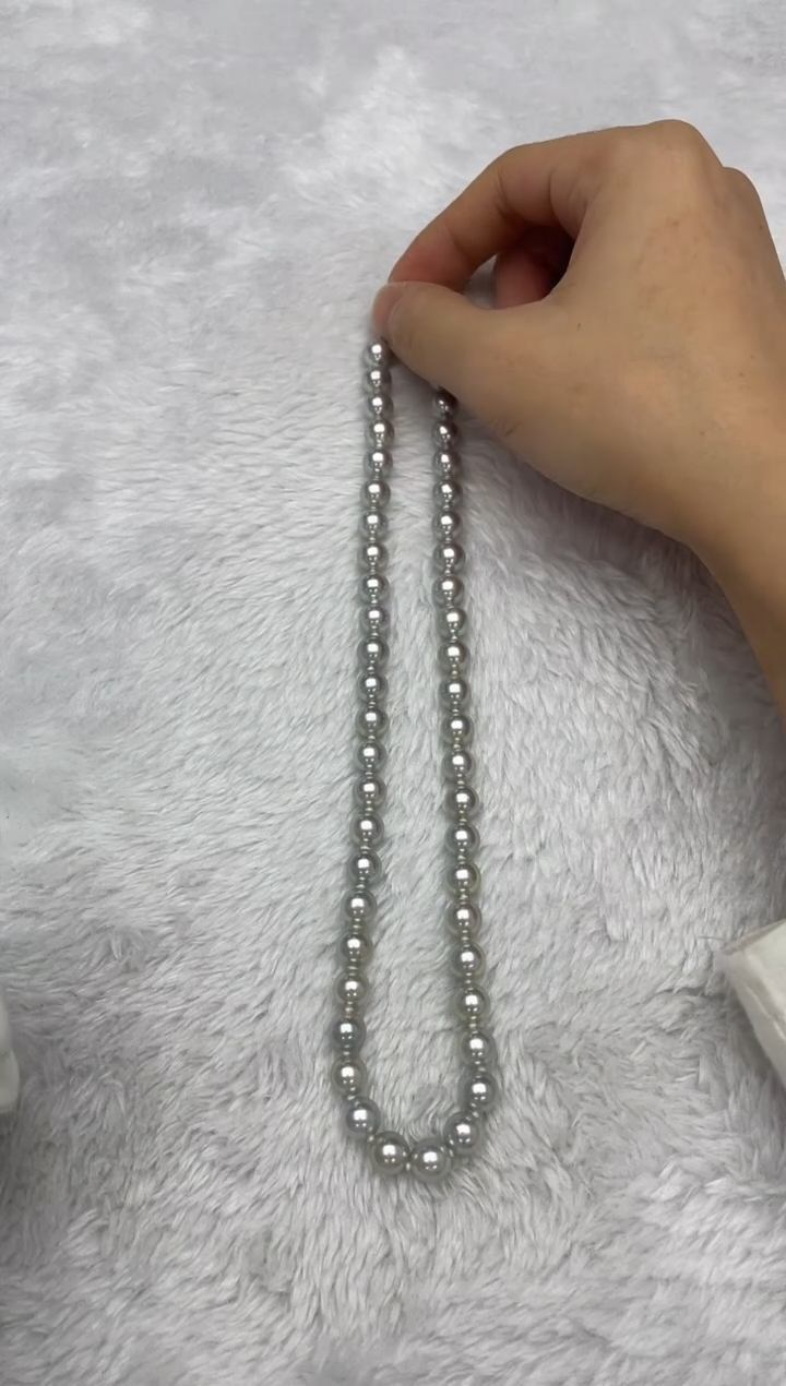 项链银S925镶嵌海水珍珠AK真多麻8-8.5mm