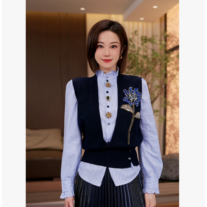 【洛神之恋】Molly时尚气质百搭重工复古轻奢显瘦洋气马甲M2610108E