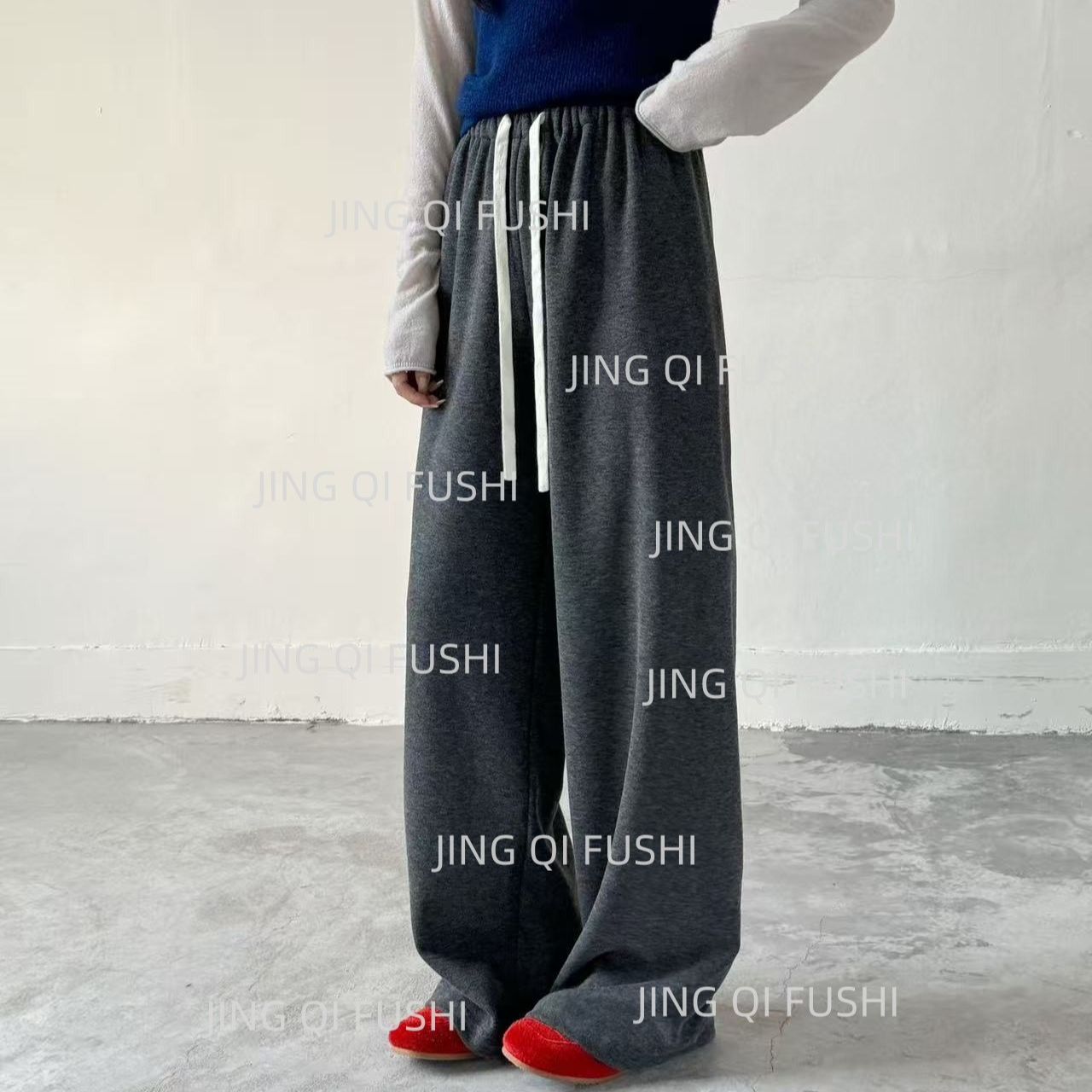 【糯糯肌理】百搭秋冬季高腰抽绳窄版休闲裤宽松直筒舒适显瘦