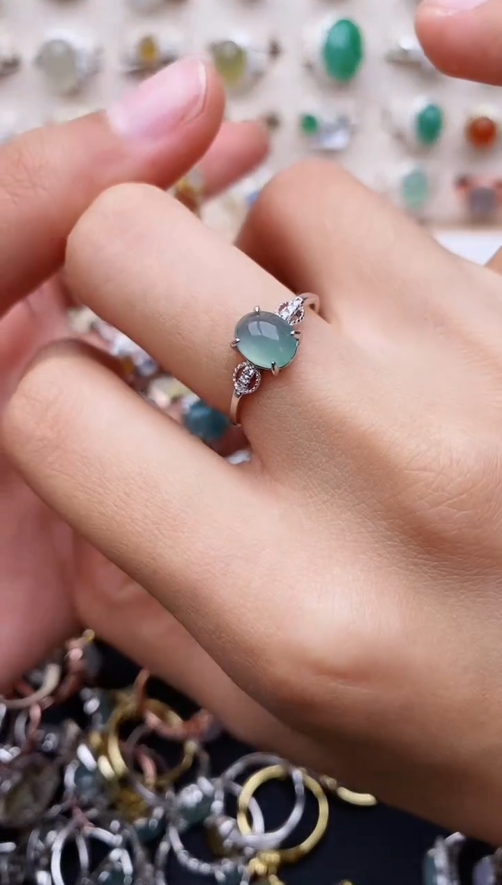 【闪购商品】翡翠戒指银S925镶嵌缅甸翡翠