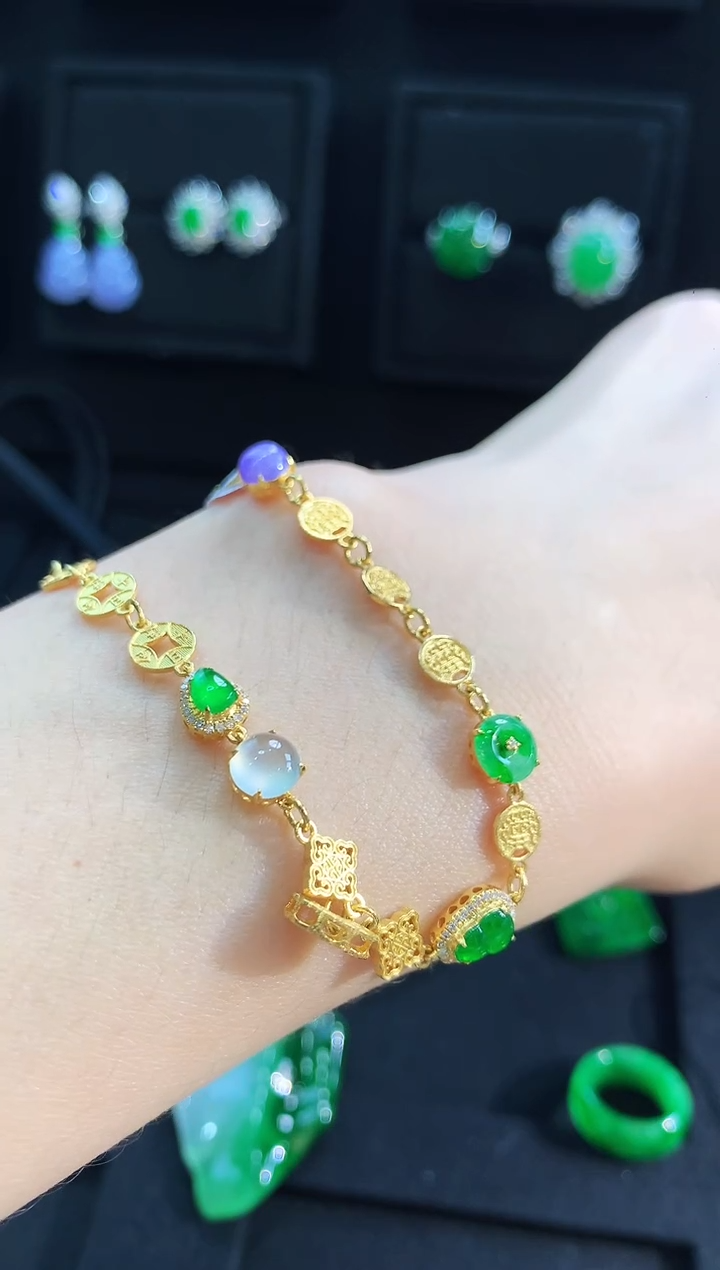 【闪购商品】翡翠手链18K金镶嵌手链