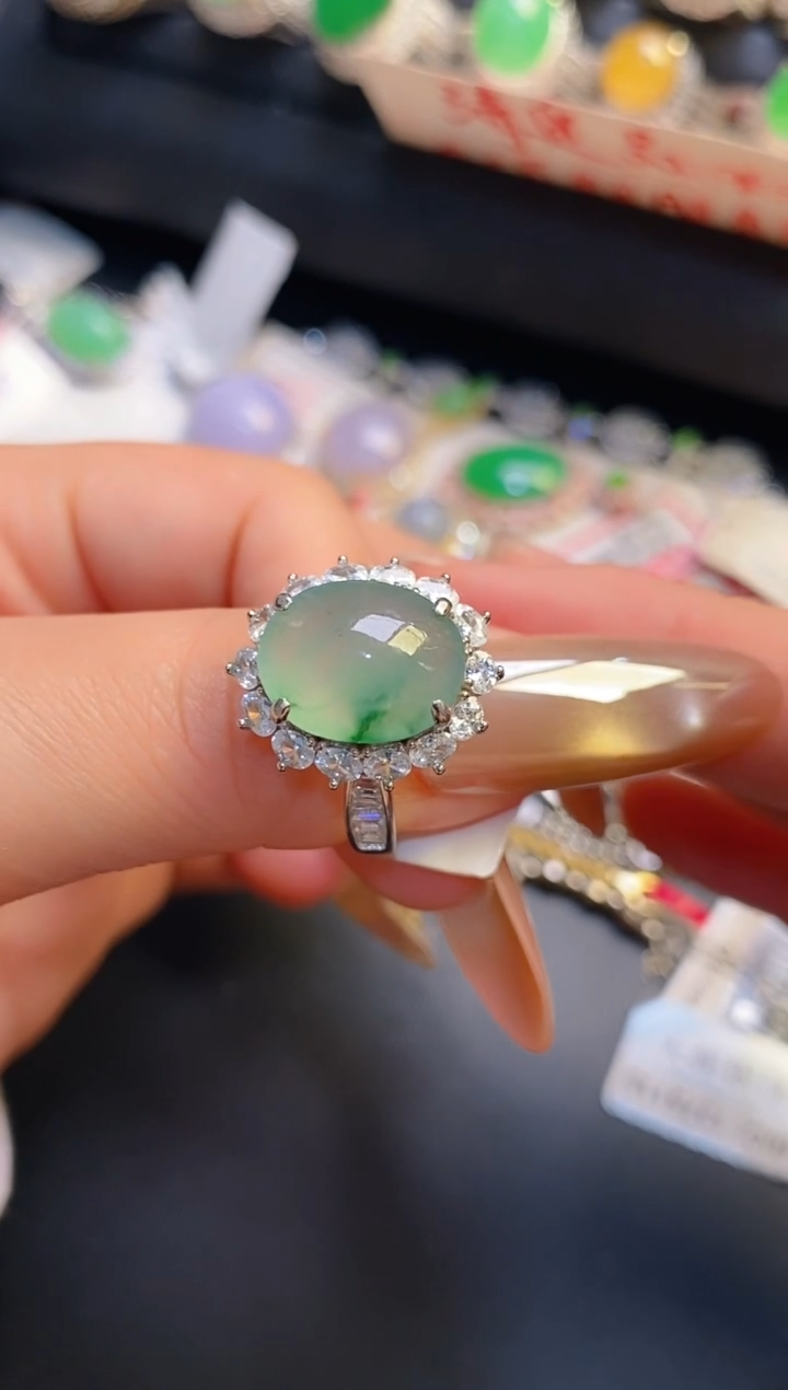 银S925镶嵌戒指翡翠天然