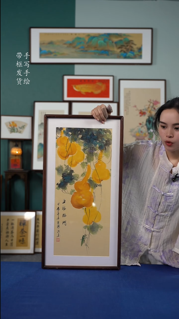 书法36*69实木榫卯葫芦手写手绘作品