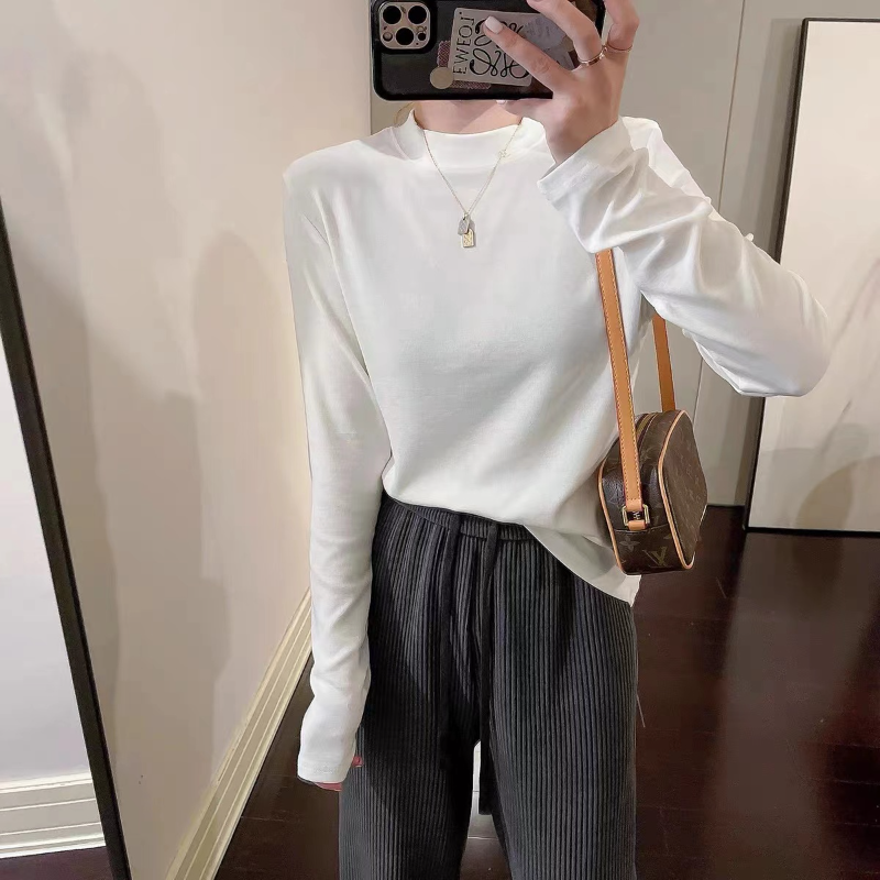 【加绒保暖】秋冬打底衫女时尚修身简约长袖T恤立领显瘦上衣6637