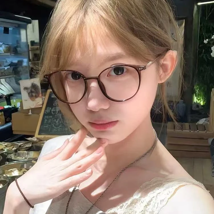 早八素颜！韩系TR90焦糖色不压鼻圆型镜架眼镜近视女可配度数显瘦