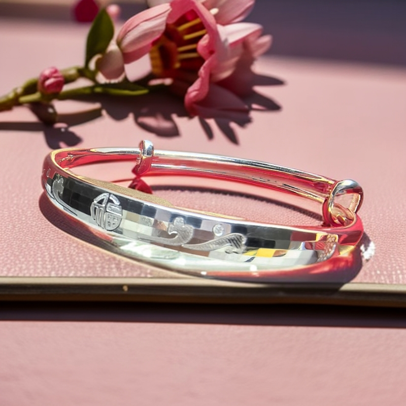 足银手镯 足银999.9 福字祥云款时尚经典好看气质