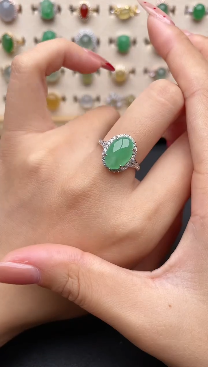 【闪购商品】翡翠戒指银S925镶嵌一物一证一礼盒