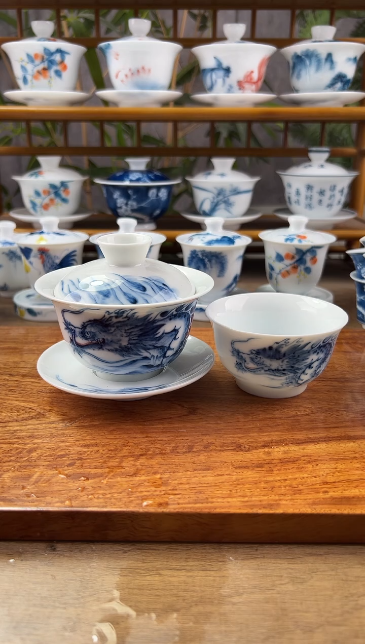 【闪购商品】手绘穿云龙180ml三才盖碗+主人君杯