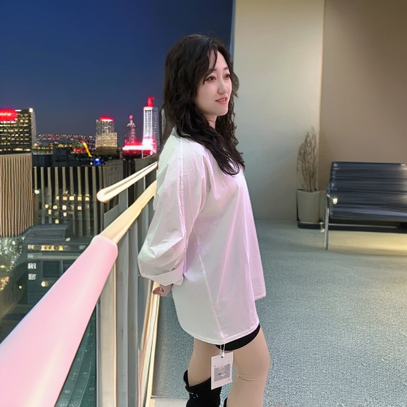 女装042休闲后刺绣简约宽松潮流百搭拼接韩版黑白色T恤大码打底衫