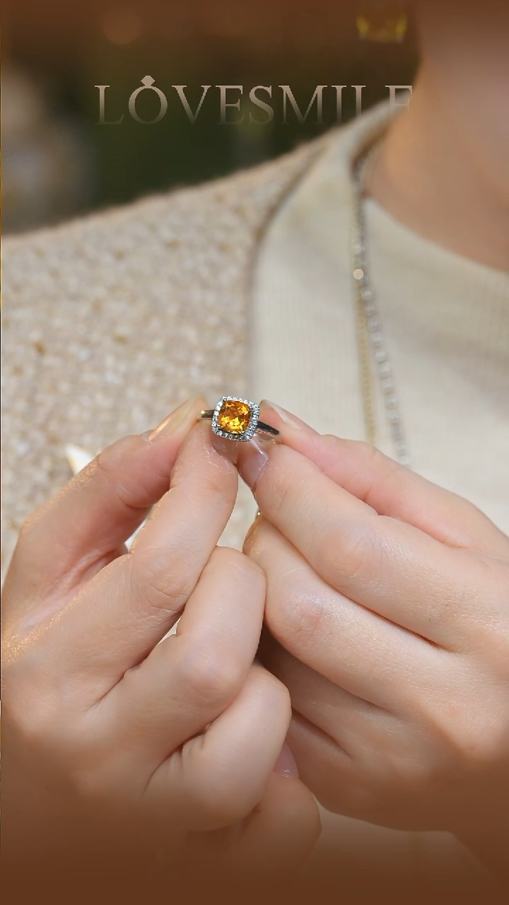 银S925镶嵌戒指黄晶圈口12号053