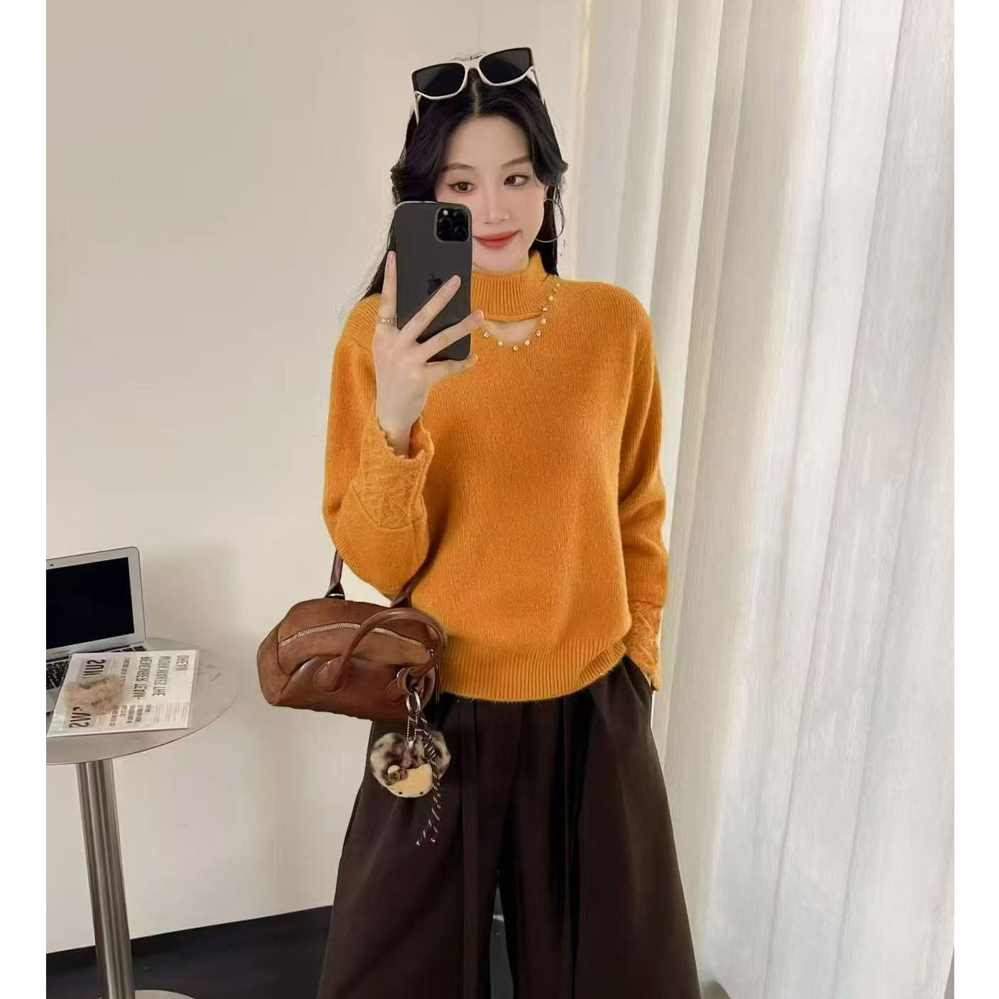 【锐姐优选】[心机领毛衣]针织时尚百搭秋冬套头毛衣