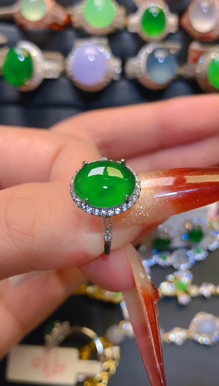 银S925镶嵌翡翠耳饰天然