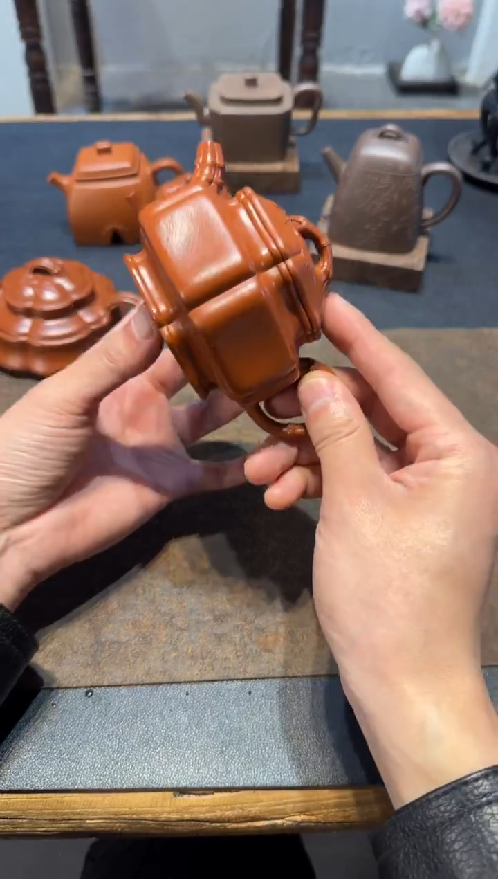 茶壶紫砂见*人六方海棠双线竹鼓