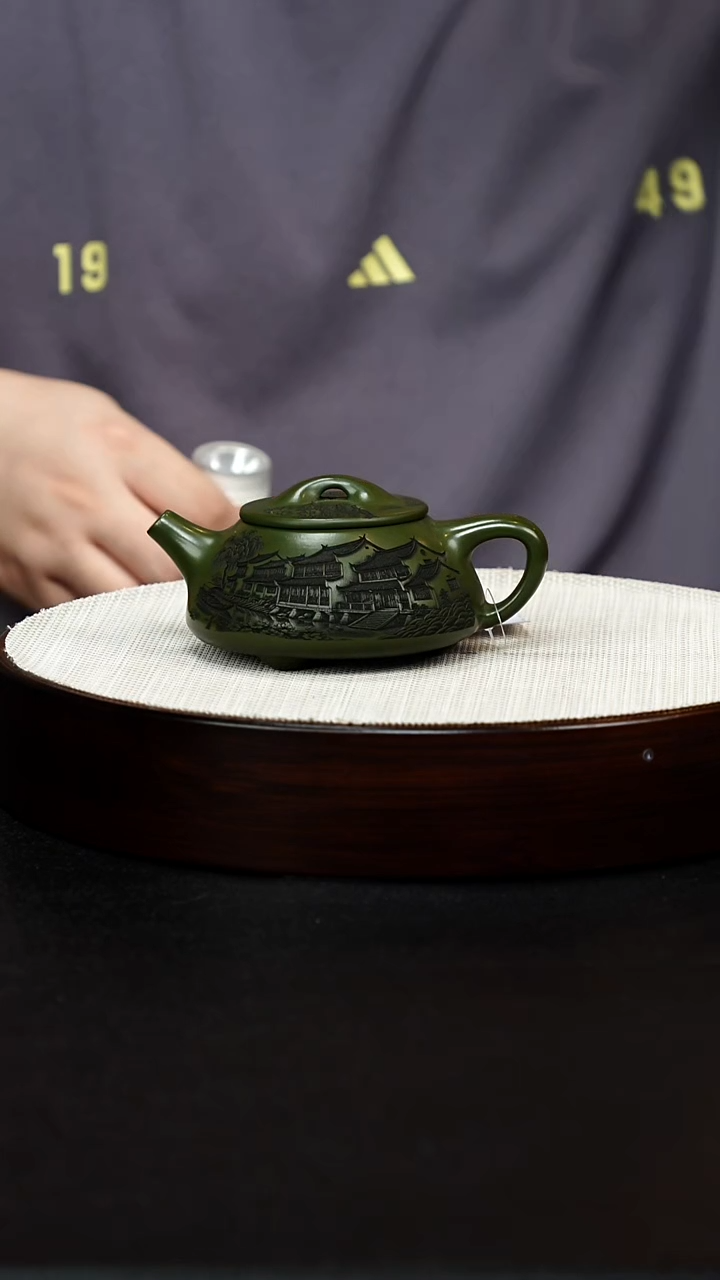茶壶紫砂宜兴原矿纯手工紫砂 景洲石瓢 景洲墨绿泥