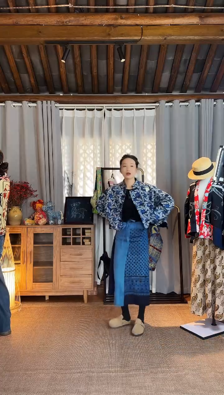 【闪购商品】设计师款蓝蜡染一片裹裙