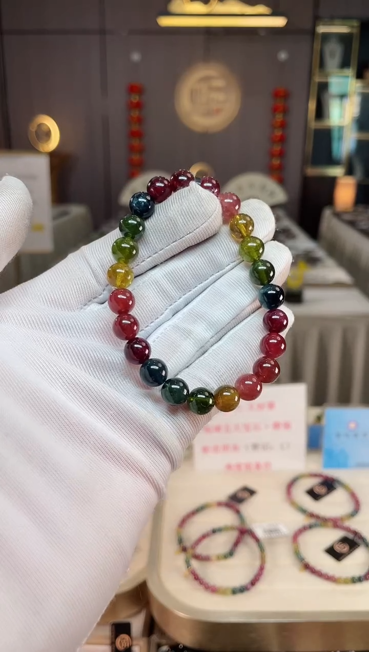 未镶嵌老矿碧玺彩虹单圈手串8mm+碧玺xion多样性发一条
