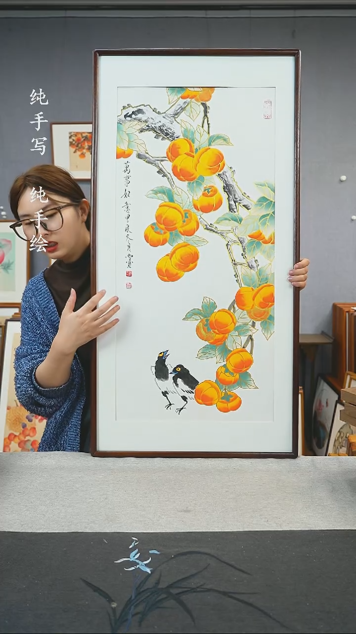 【闪购商品】国画刘玉学-手绘带框作品-53*103-