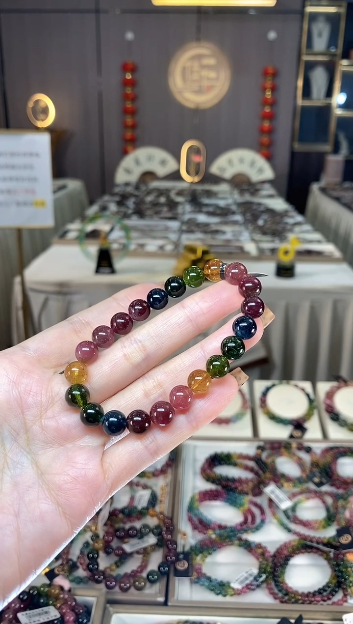 未镶嵌老矿碧玺色标彩虹单圈手串8mm+碧玺dan多样性发货一条
