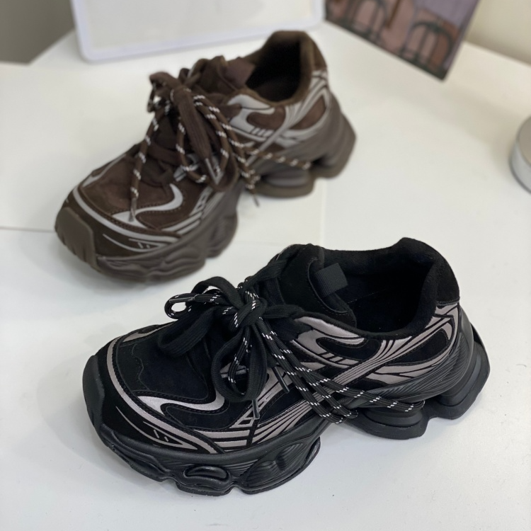 绑带老爹鞋女2025冬季新款轻便厚底增高运动鞋百搭休闲鞋潮酷女鞋