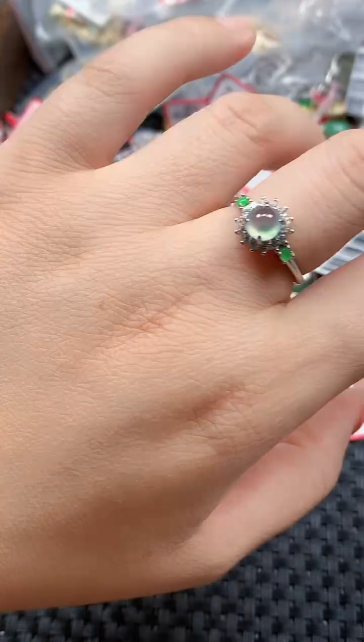 银S925镶嵌戒指翡翠天然A货缅甸翡翠