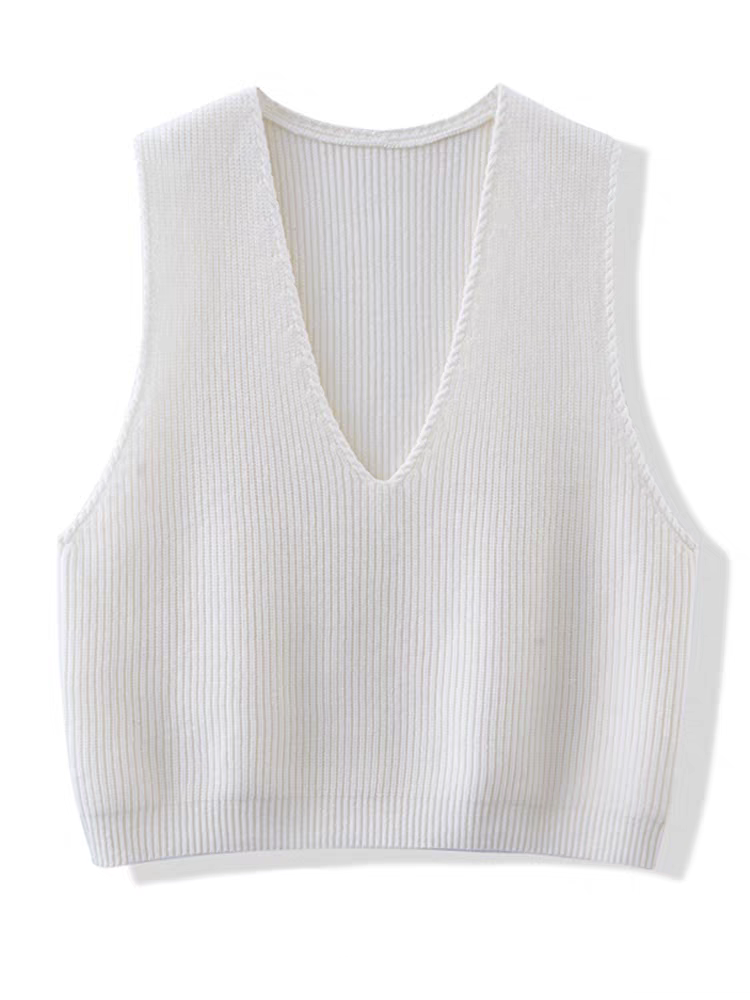 2025秋冬女款纯羊毛针织马甲深V领宽松时尚叠穿百搭纯色背心坎肩