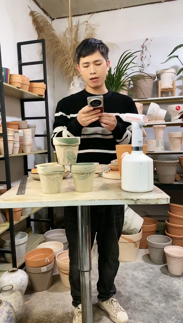 【闪购商品】红陶10*10绿白陶 3盆无托