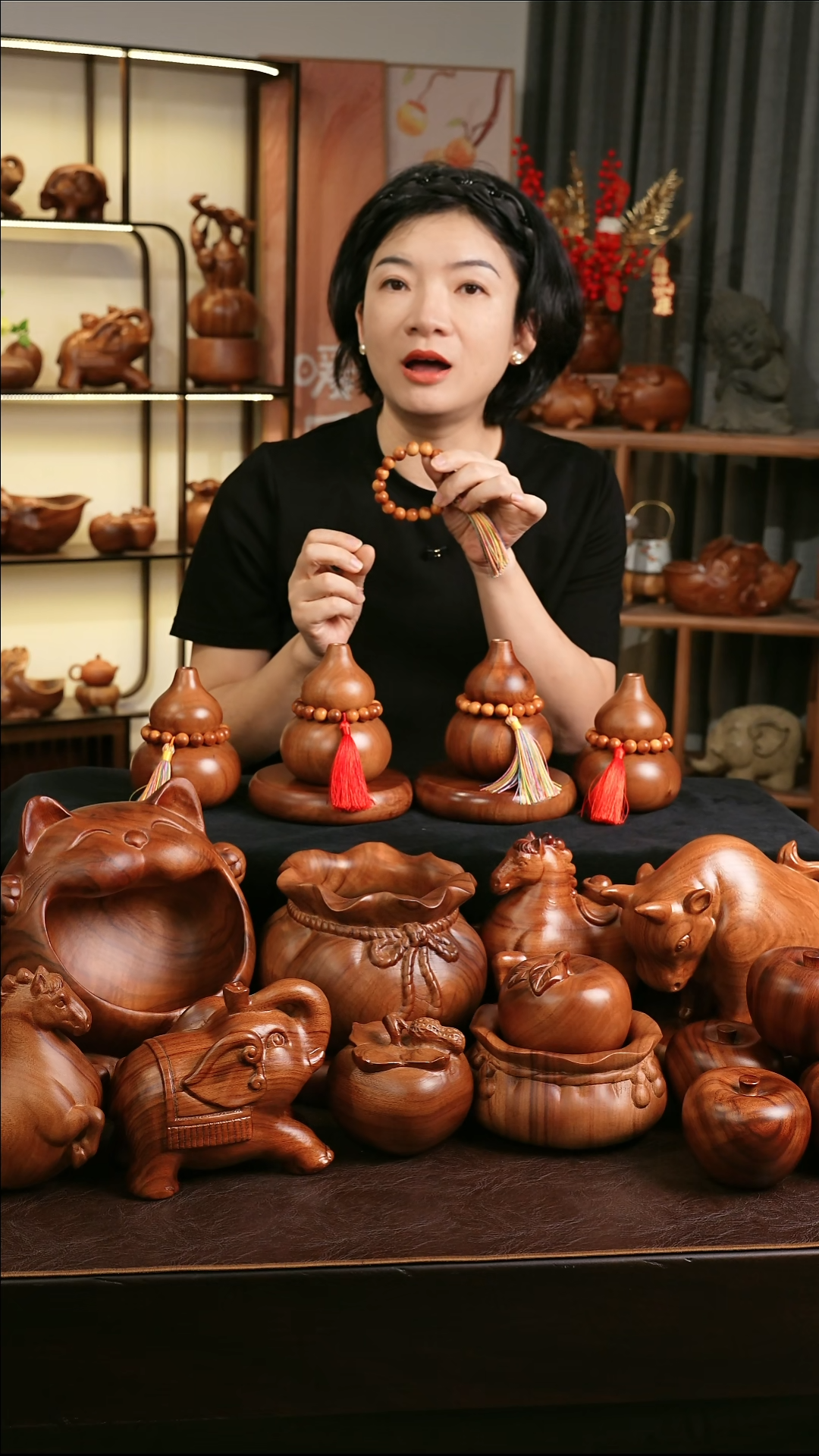 木MB063-1葫芦摆件花瓶带崖柏吊坠