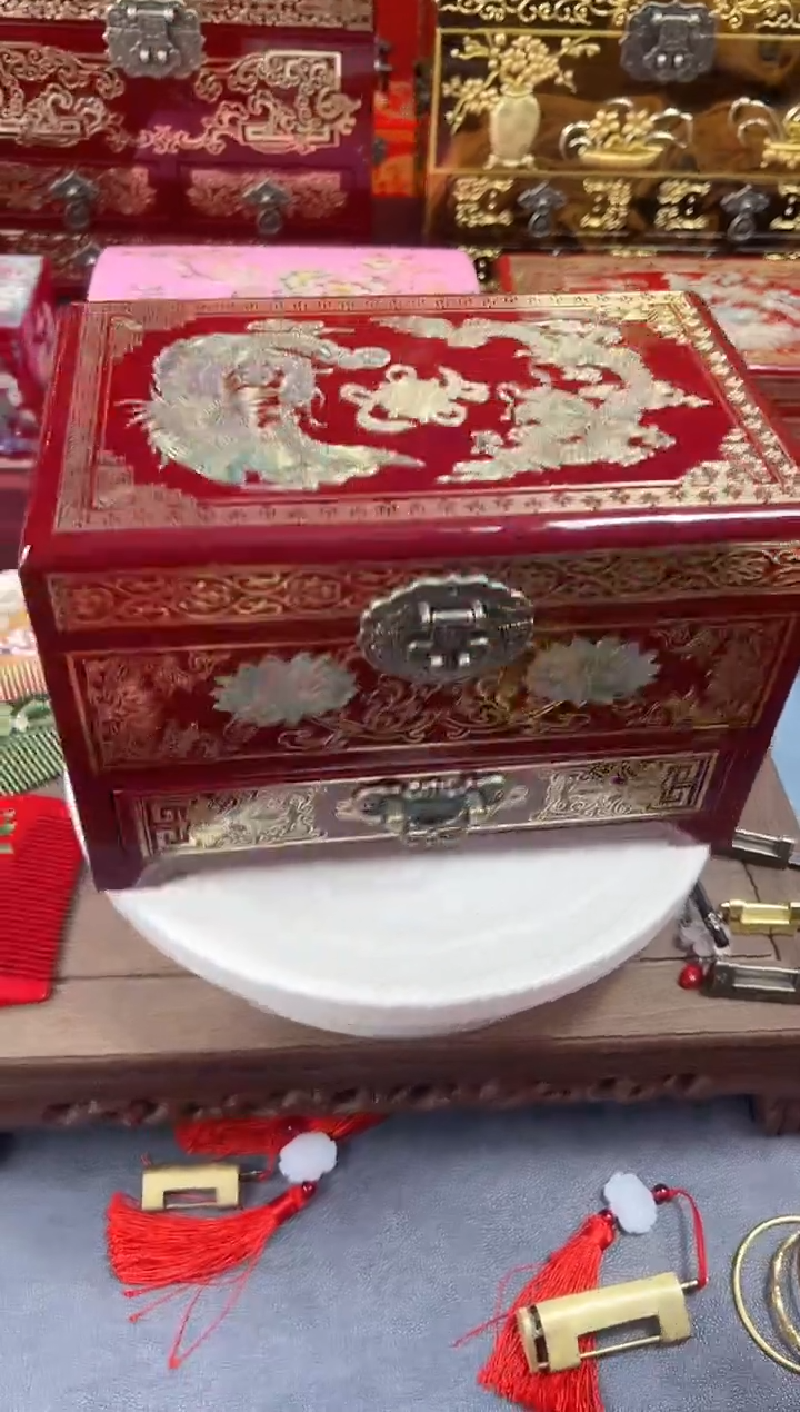 24厘米新款三层单抽掐丝螺钿镶嵌紫红龙凤