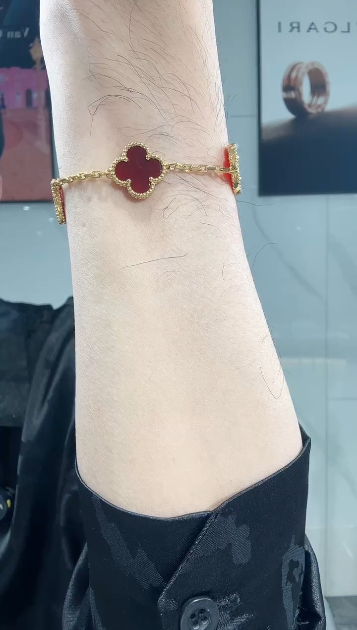 【闪购商品】玛瑙/玉髓手链18K金镶嵌（千盟珠宝）红五花手链