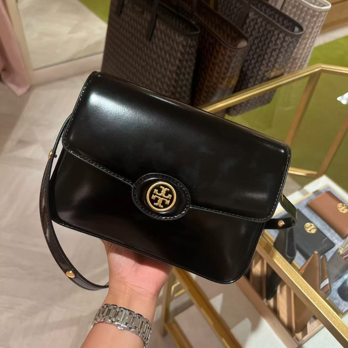 未使用 TORY BURCH/汤丽柏琦 Robinson漆皮豆腐包斜挎包