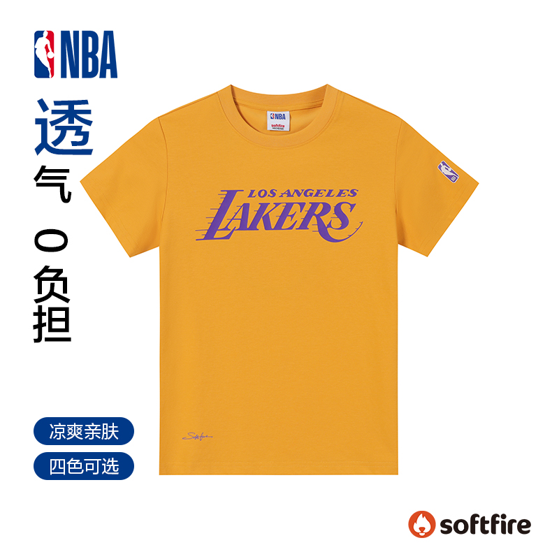 NBA联名SOFTFIRE限量款湖人队童装青少年圆领短T恤夏季凉爽透气