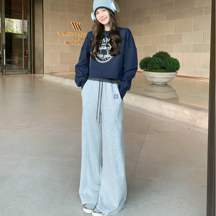 【断码特卖】美洋MEIYANG 水泥灰休闲裤 加绒保暖撞色结构阔腿S