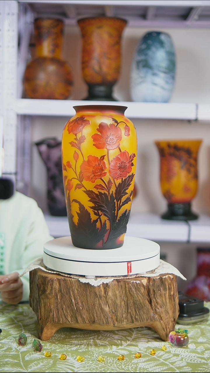 琉璃【2】罐型鸡油黄虞美人格雷花瓶