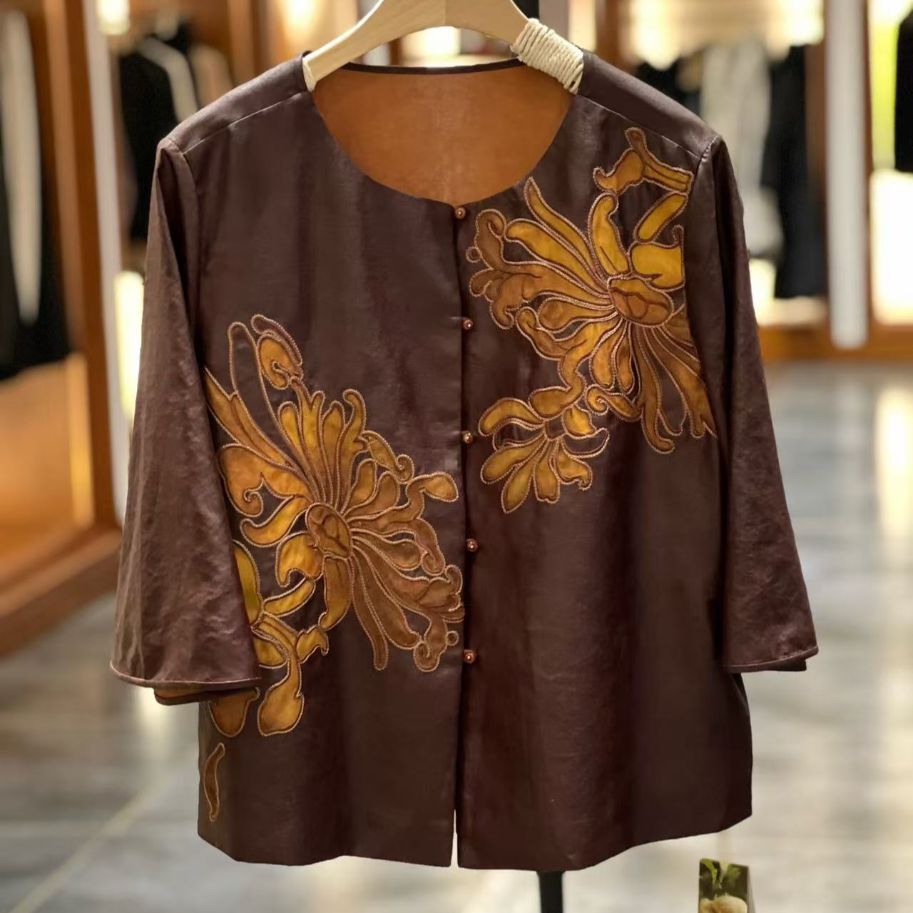 【陈列品】桑蚕丝香云纱女半袖上衣 480266