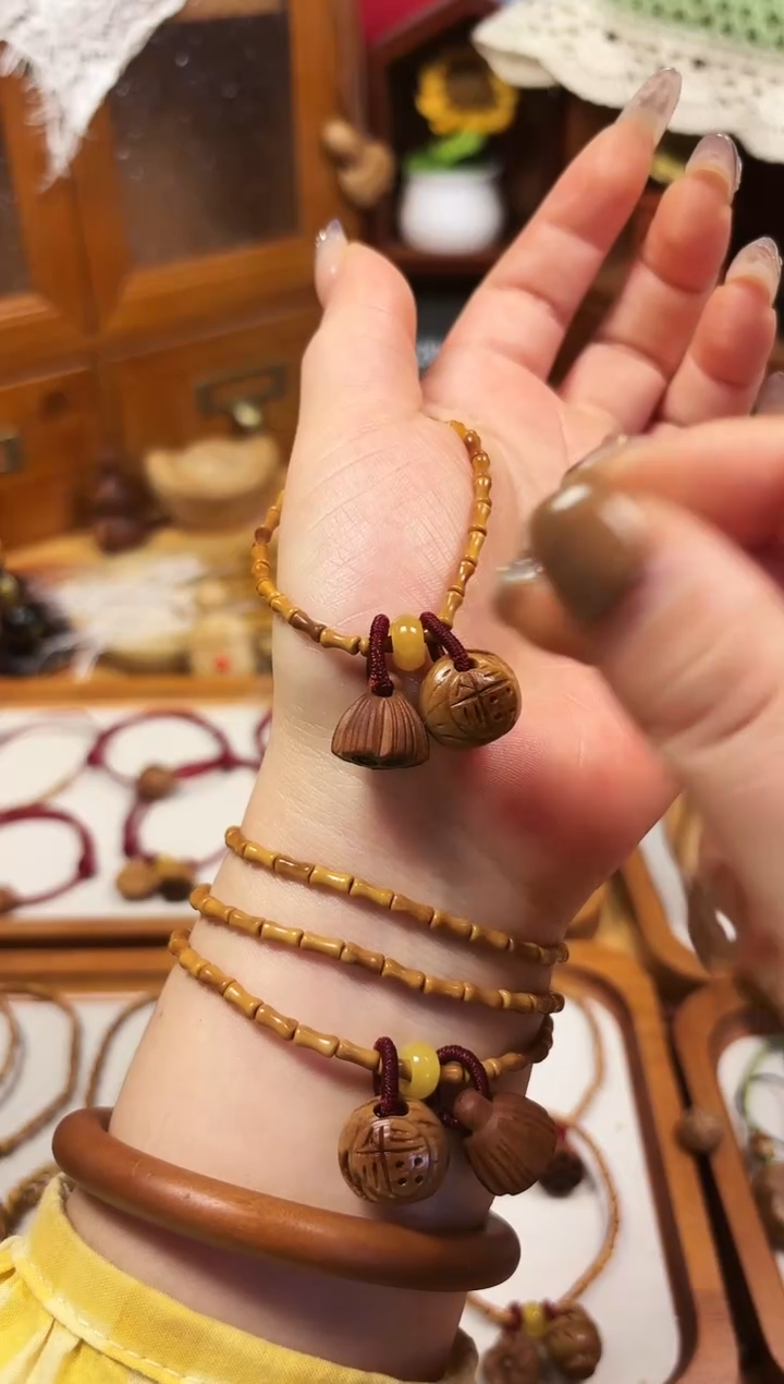 手串桃核  竹节手串  福字加莲蓬   备注手围