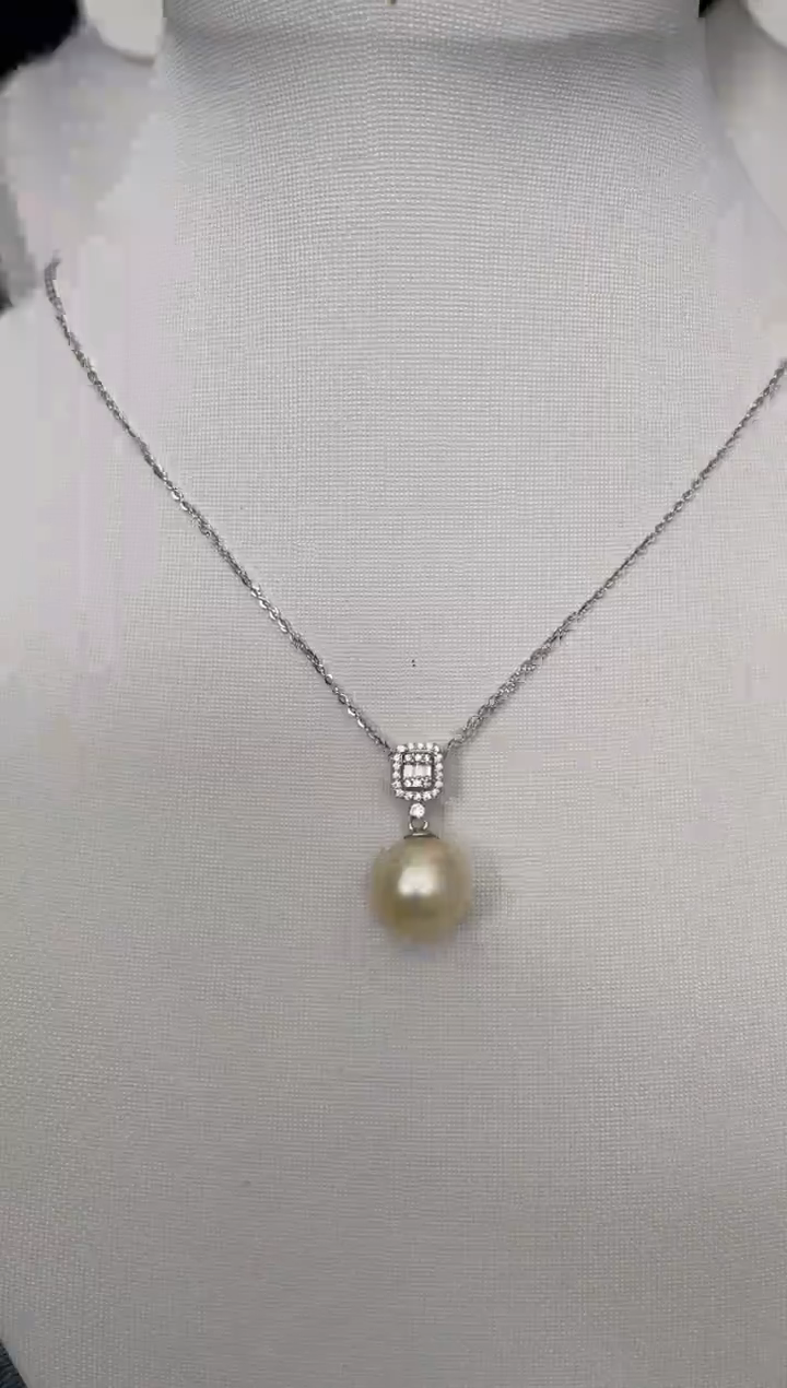 【闪购商品】海水珍珠吊坠(赠链)未镶嵌南洋金珠方糖12-13mm