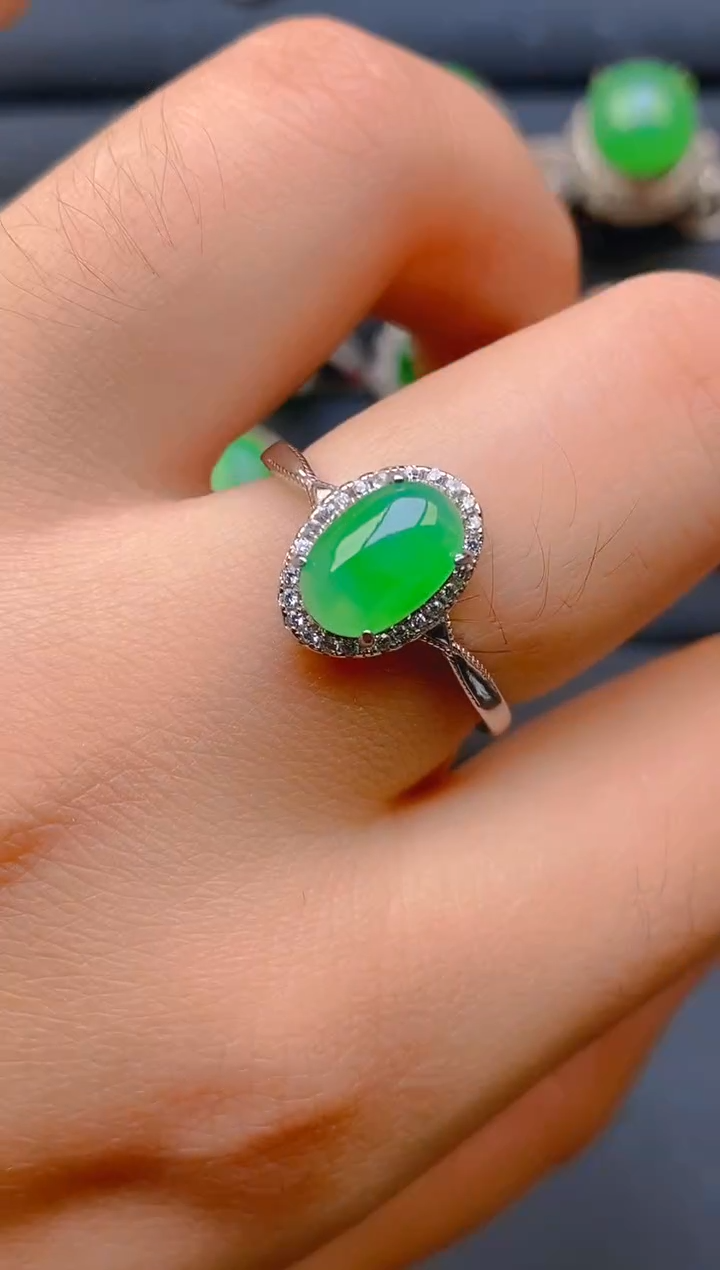 【闪购商品】翡翠戒指银S925镶嵌天然A货翡翠1